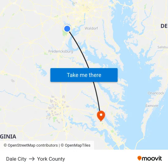 Dale City to York County map