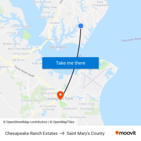 Chesapeake Ranch Estates to Saint Mary's County map