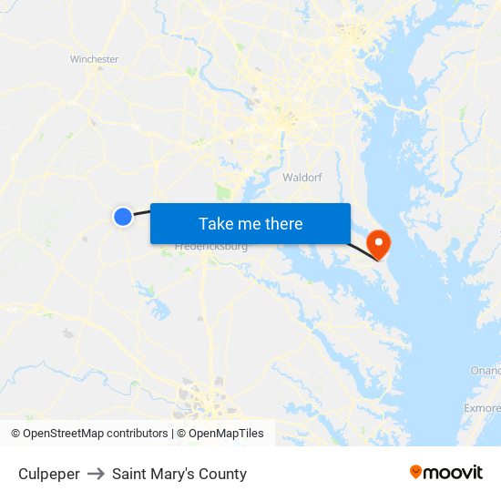 Culpeper to Saint Mary's County map