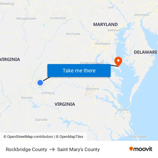 Rockbridge County to Saint Mary's County map