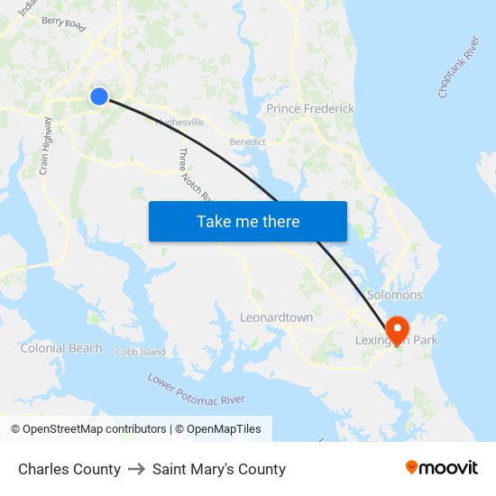 Charles County to Saint Mary's County map