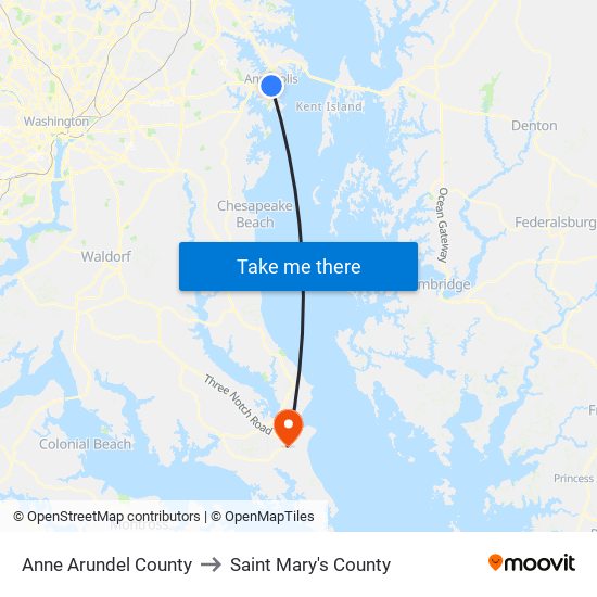 Anne Arundel County to Saint Mary's County map