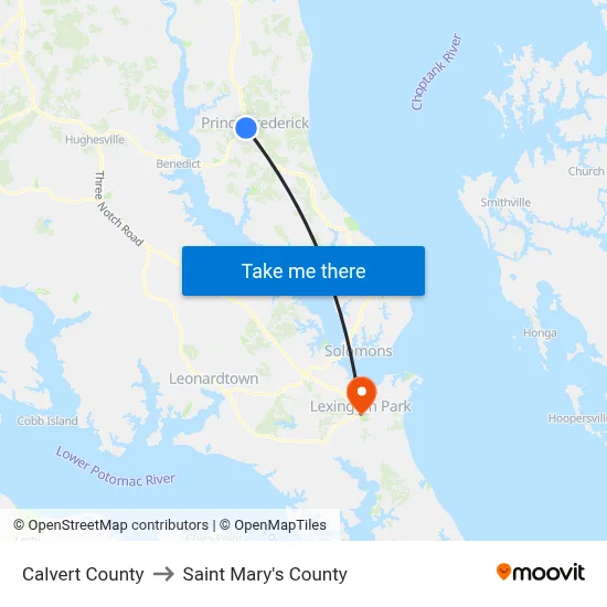 Calvert County to Saint Mary's County map
