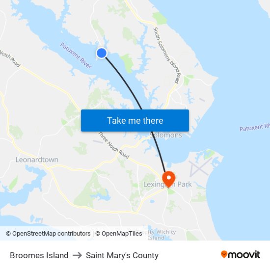 Broomes Island to Saint Mary's County map