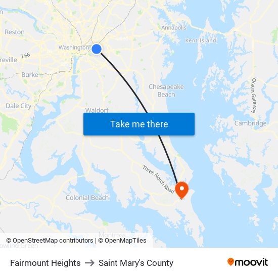 Fairmount Heights to Saint Mary's County map