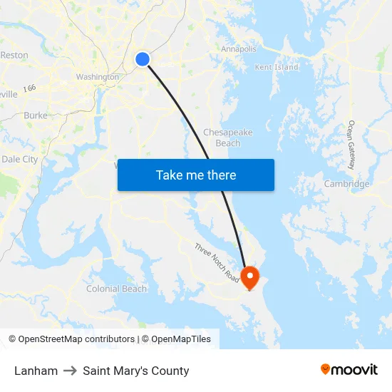 Lanham to Saint Mary's County map