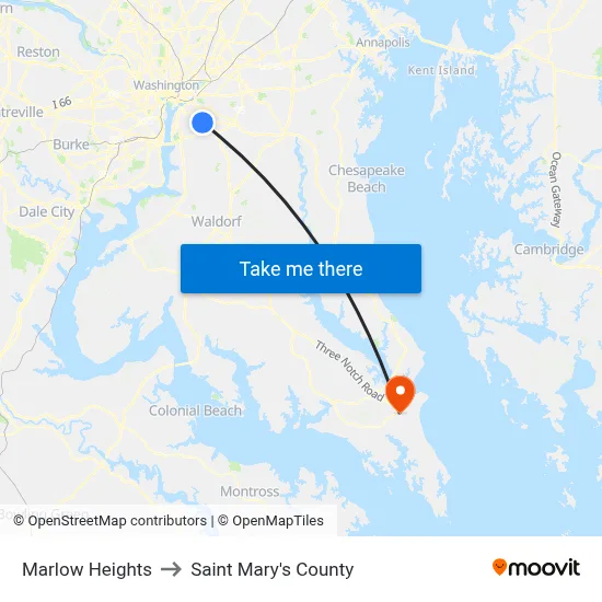 Marlow Heights to Saint Mary's County map