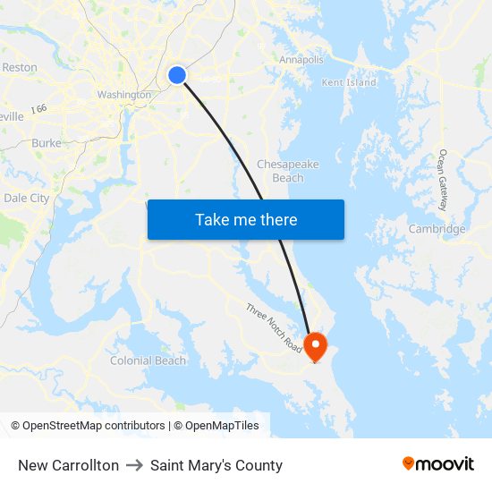 New Carrollton to Saint Mary's County map