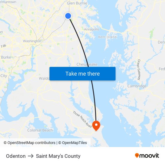 Odenton to Saint Mary's County map