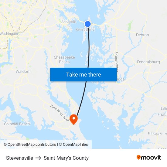 Stevensville to Saint Mary's County map