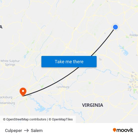 Culpeper to Salem map