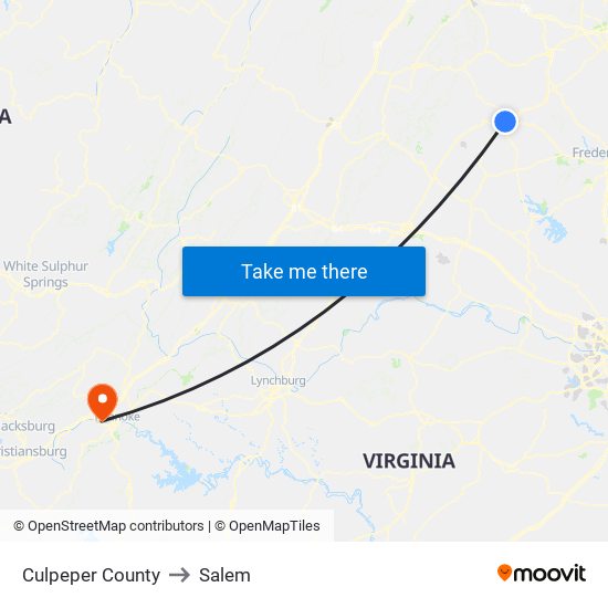 Culpeper County to Salem map