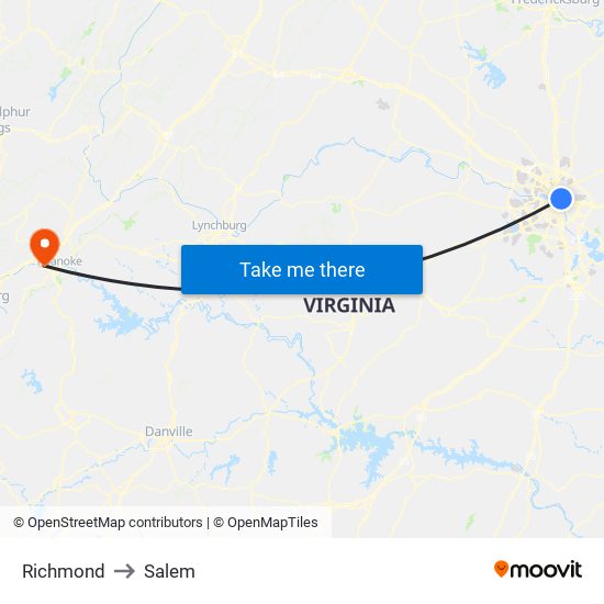 Richmond to Salem map