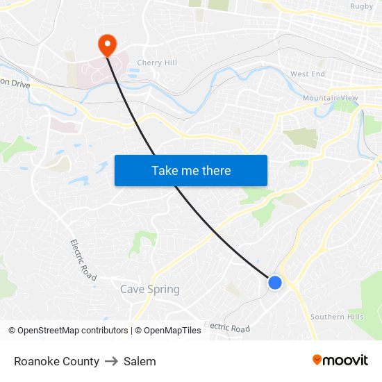 Roanoke County to Salem map