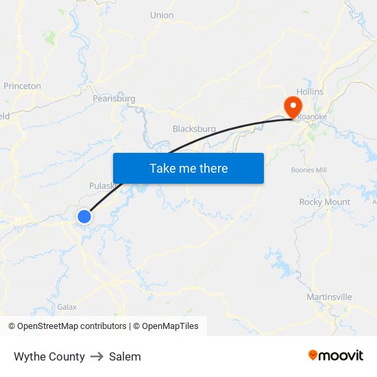 Wythe County to Salem map