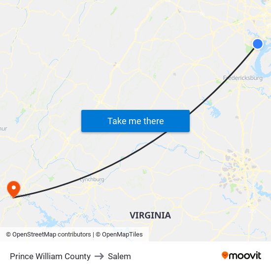 Prince William County to Salem map