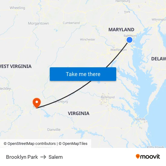 Brooklyn Park to Salem map