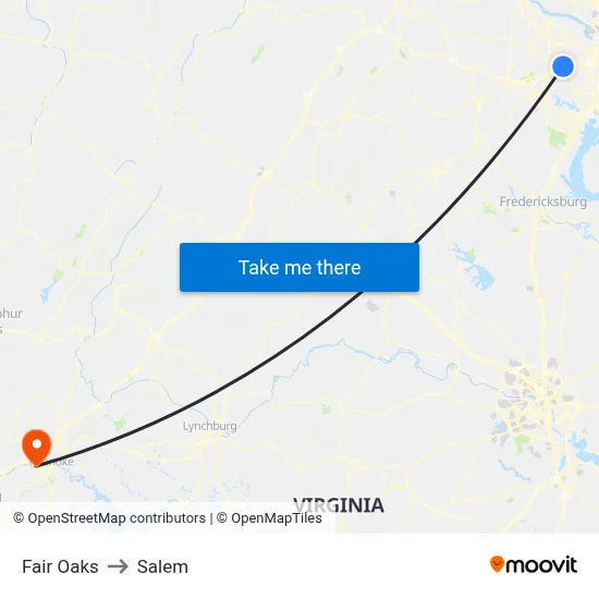 Fair Oaks to Salem map
