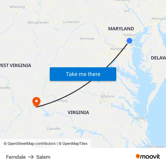 Ferndale to Salem map