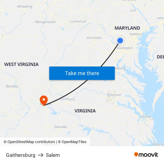 Gaithersburg to Salem map