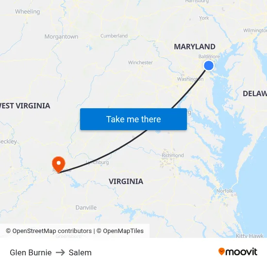 Glen Burnie to Salem map