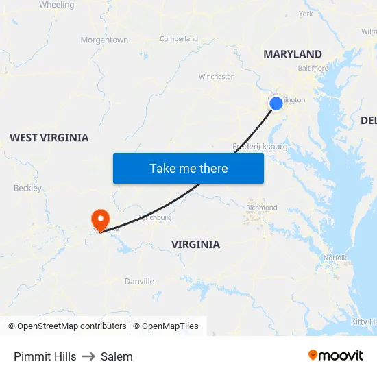 Pimmit Hills to Salem map