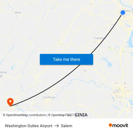 Washington Dulles Airport to Salem map