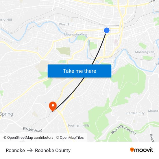 Roanoke to Roanoke County map