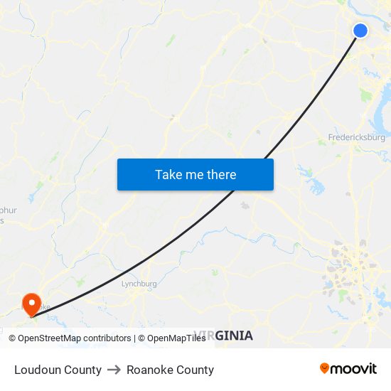 Loudoun County to Roanoke County map