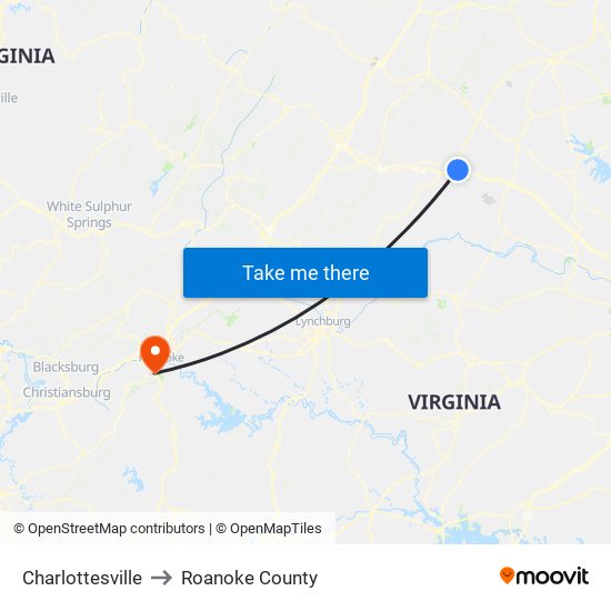 Charlottesville to Roanoke County map