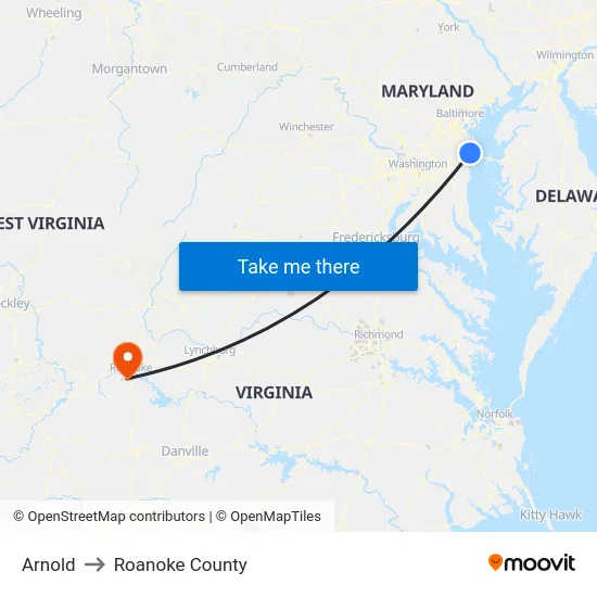 Arnold to Roanoke County map