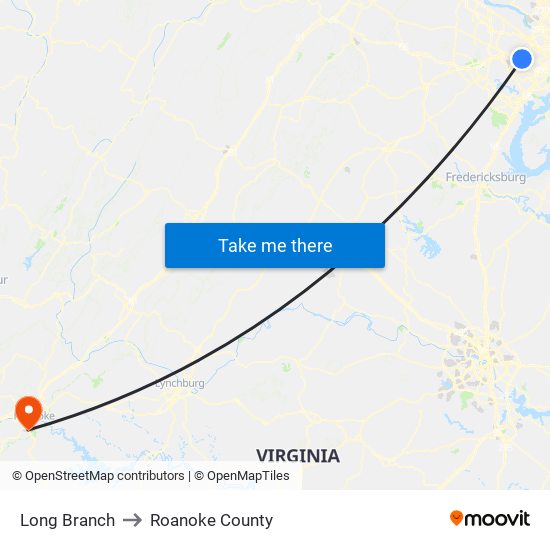 Long Branch to Roanoke County map