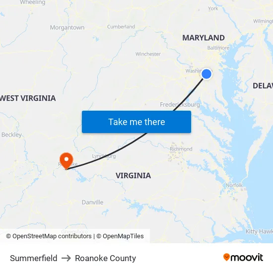 Summerfield to Roanoke County map