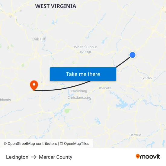 Lexington to Mercer County map