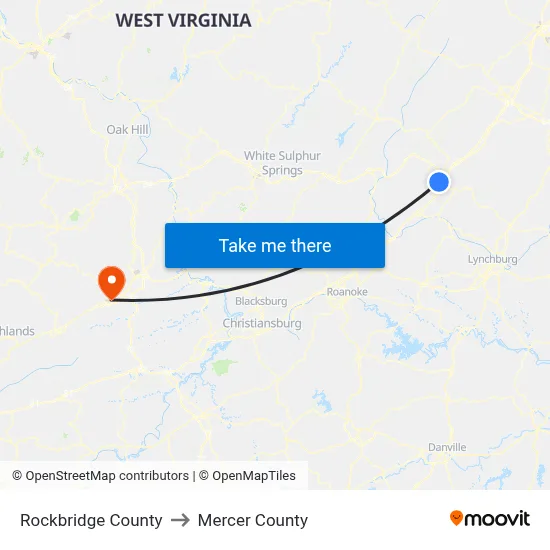 Rockbridge County to Mercer County map