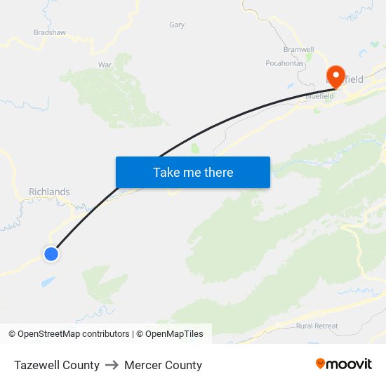 Tazewell County to Mercer County map