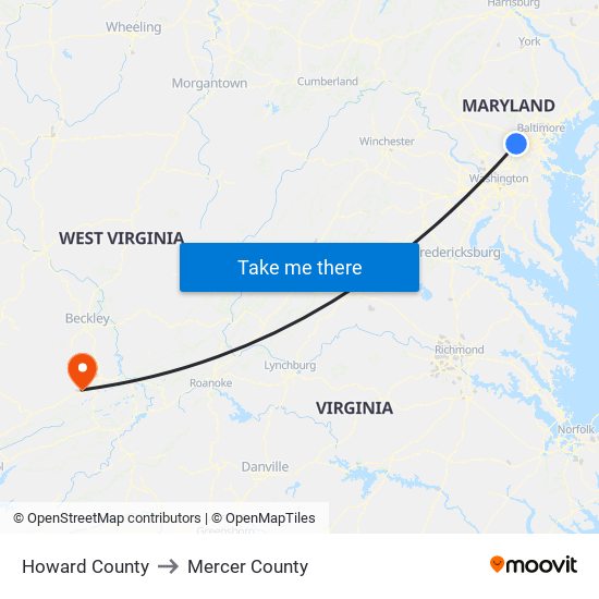 Howard County to Mercer County map