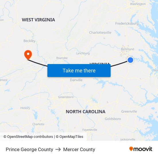 Prince George County to Mercer County map