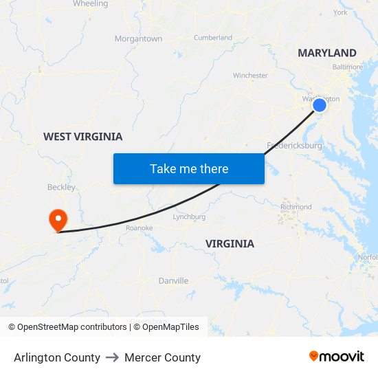 Arlington County to Mercer County map