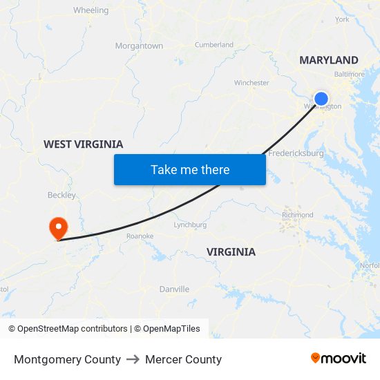 Montgomery County to Mercer County map