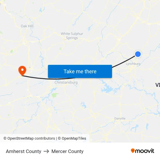 Amherst County to Mercer County map