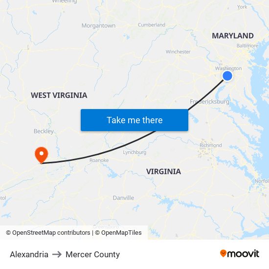 Alexandria to Mercer County map