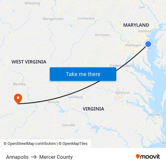 Annapolis to Mercer County map