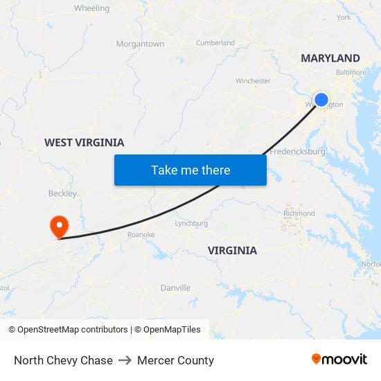 North Chevy Chase to Mercer County map