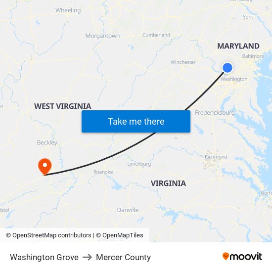 Washington Grove to Mercer County map