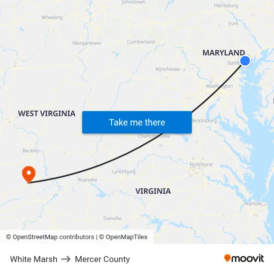 White Marsh to Mercer County map