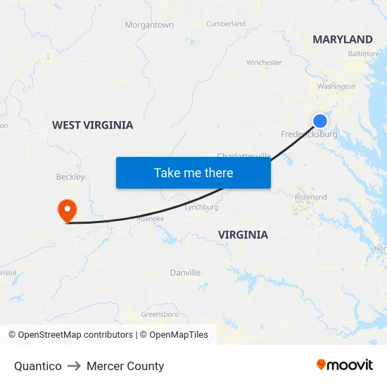 Quantico to Mercer County map