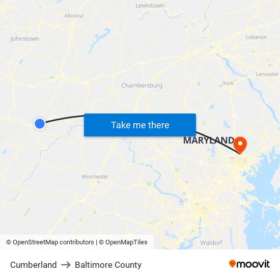 Cumberland to Baltimore County map