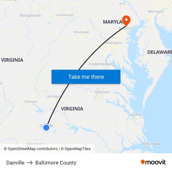 Danville to Baltimore County map