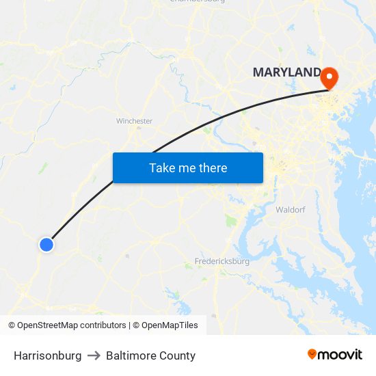 Harrisonburg to Baltimore County map